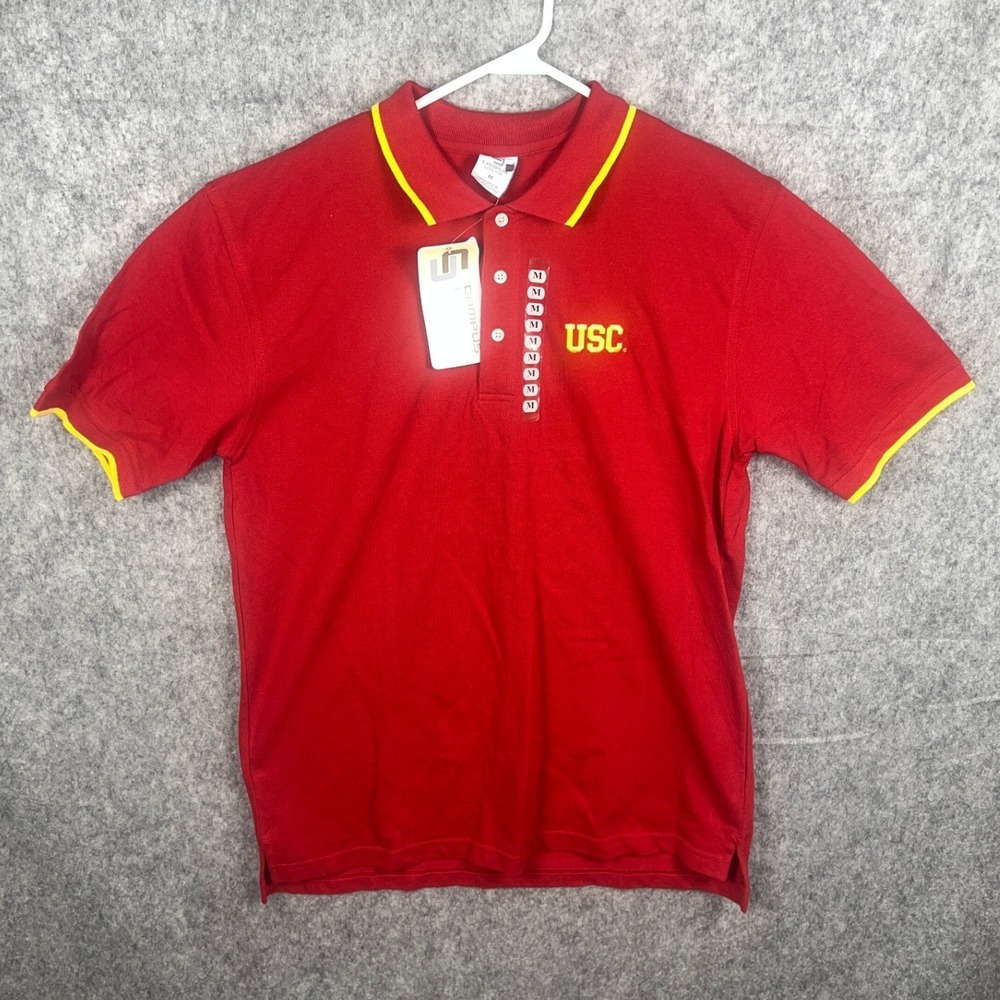 Campus Drive USC Trojans Men's Polo Shirt Red Gold Cotton Embroidered Medium NWT